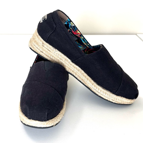 Skechers BOBS High Jinx Women's Espadrille Wedge Slip-On Shoes Black Size 7 - Picture 1 of 12